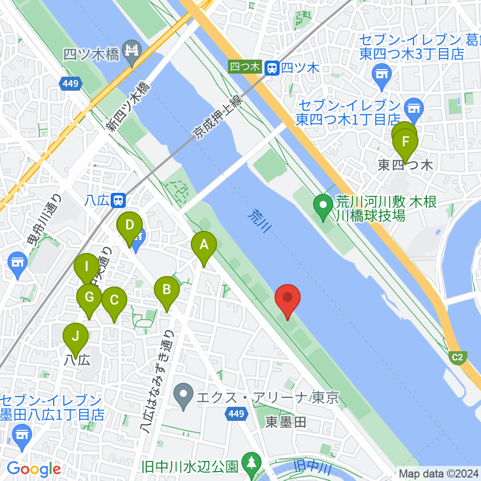 荒川四ツ木橋緑地少年サッカー場周辺のホテル一覧地図