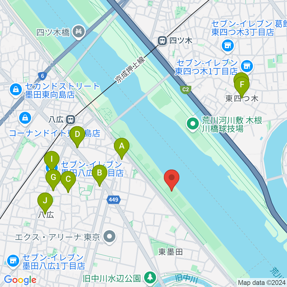 荒川四ツ木橋緑地少年サッカー場周辺のホテル一覧地図