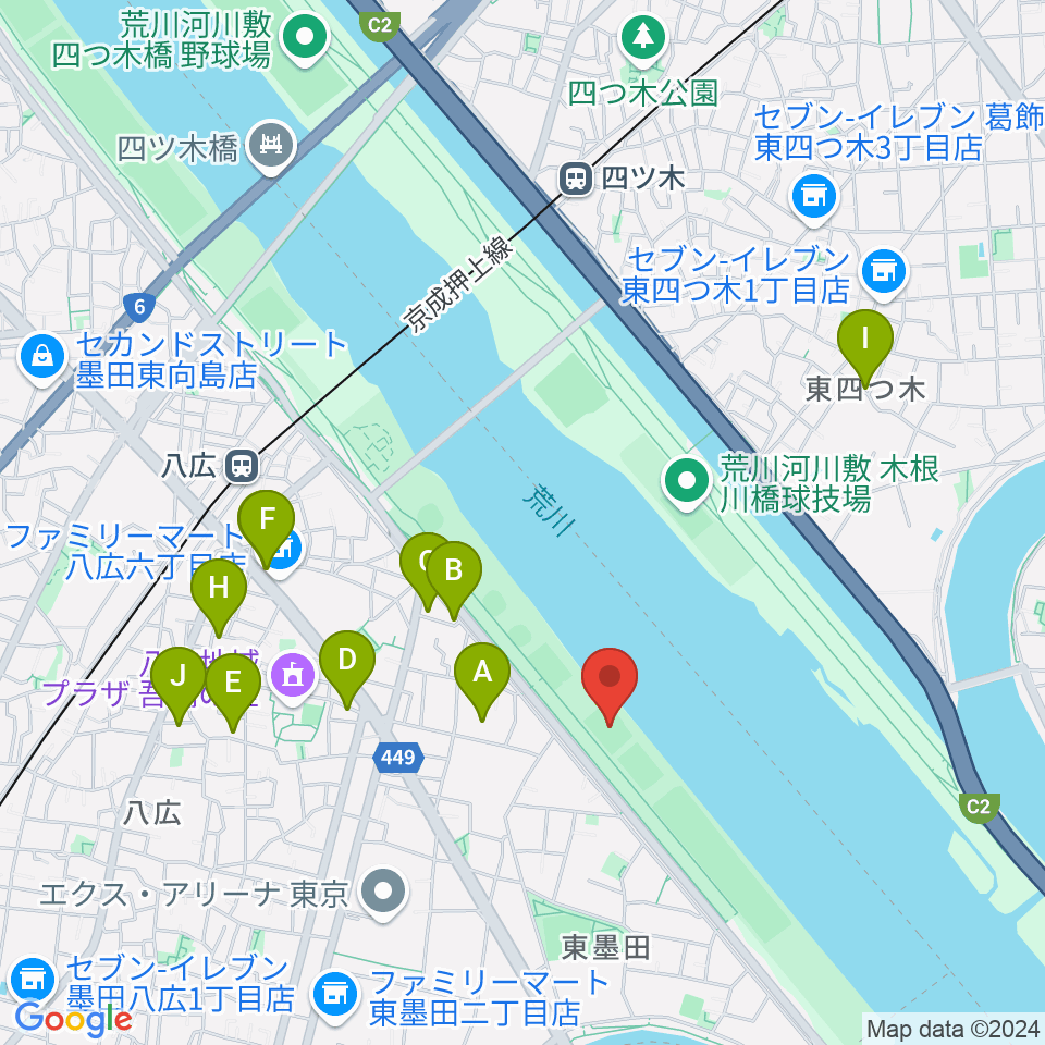 荒川四ツ木橋緑地少年サッカー場周辺のホテル一覧地図