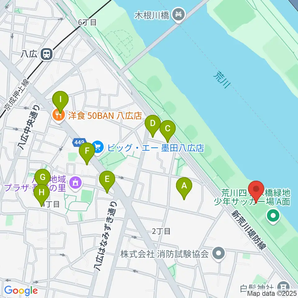 荒川四ツ木橋緑地少年サッカー場周辺のホテル一覧地図