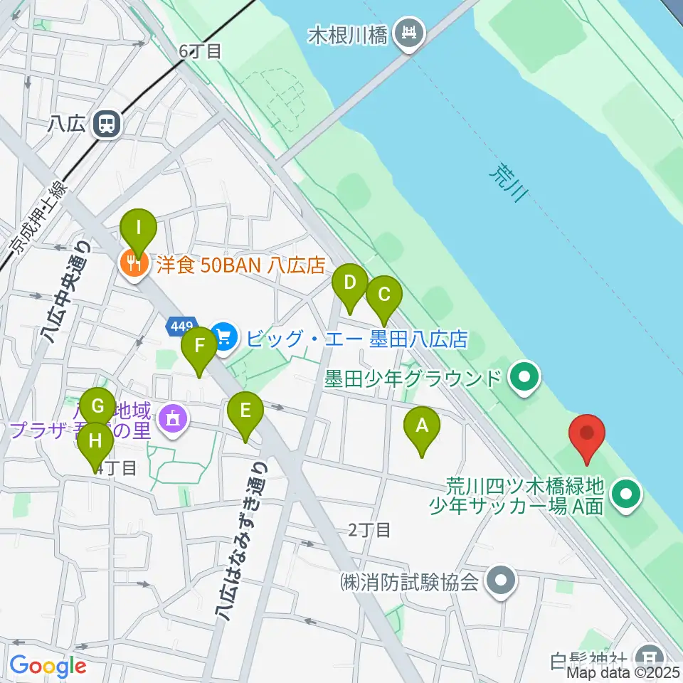 荒川四ツ木橋緑地少年サッカー場周辺のホテル一覧地図