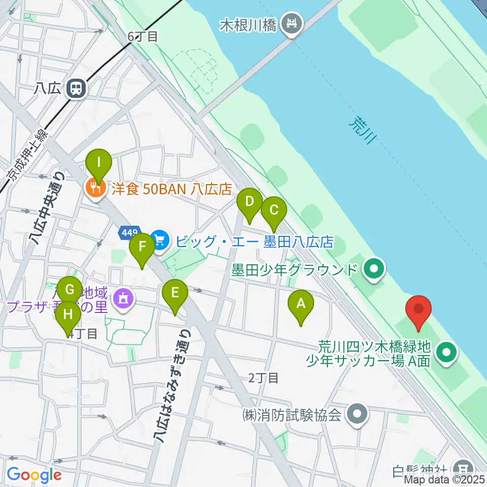 荒川四ツ木橋緑地少年サッカー場周辺のホテル一覧地図