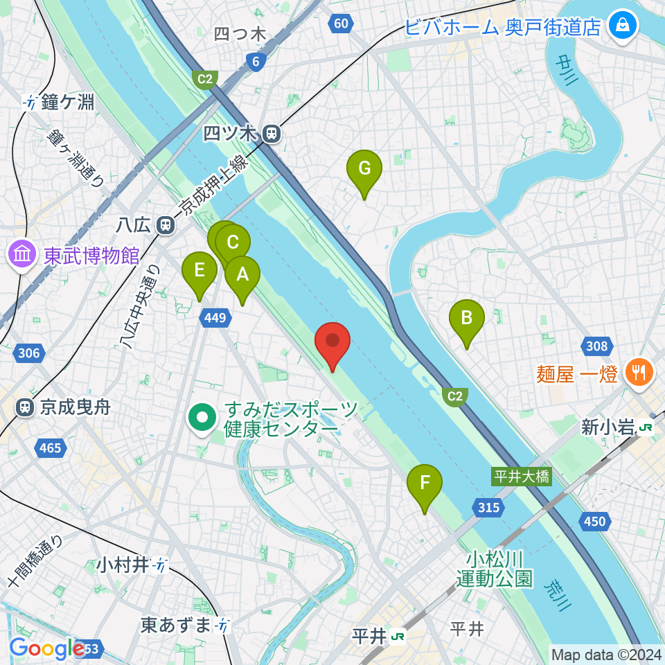 荒川四ツ木橋緑地少年野球場周辺のホテル一覧地図