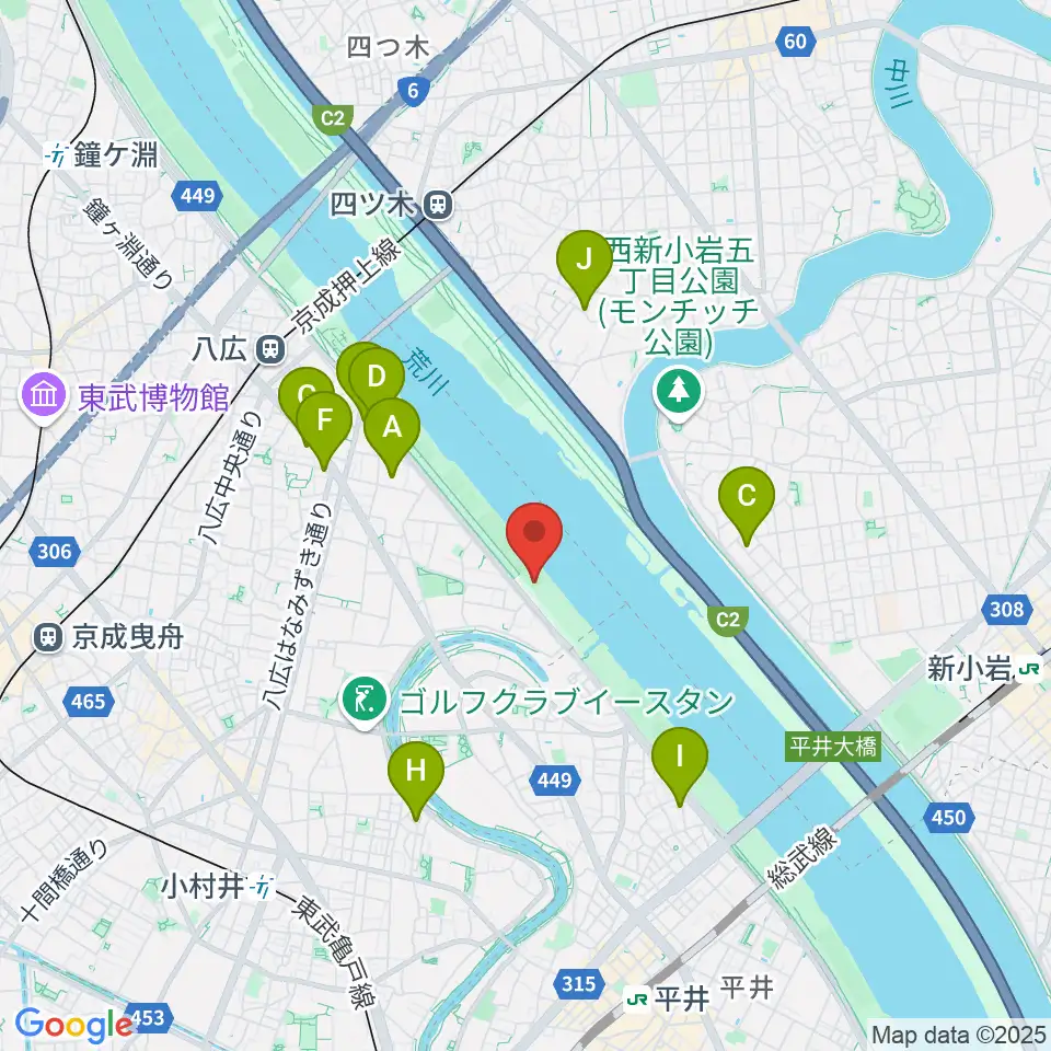 荒川四ツ木橋緑地少年野球場周辺のホテル一覧地図