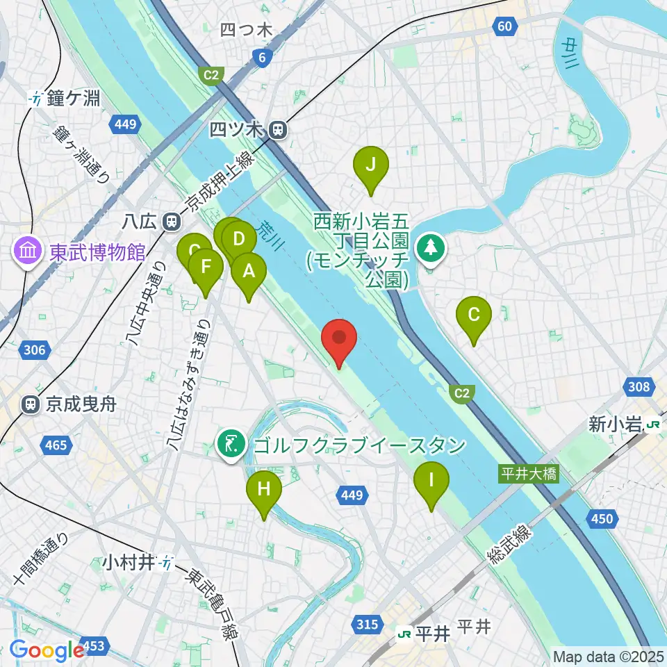 荒川四ツ木橋緑地少年野球場周辺のホテル一覧地図