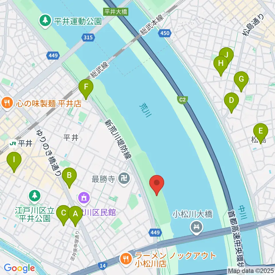 小松川橋上流野球場周辺のホテル一覧地図