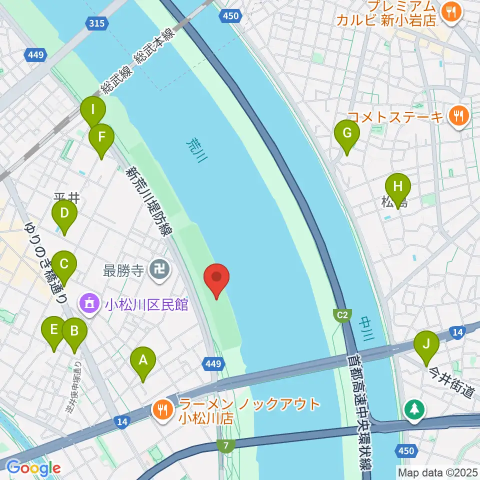 小松川橋上流野球場周辺のホテル一覧地図