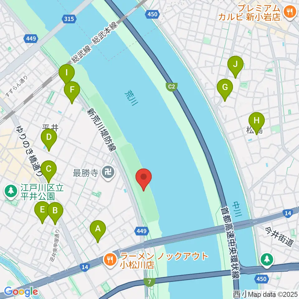 小松川橋上流野球場周辺のホテル一覧地図