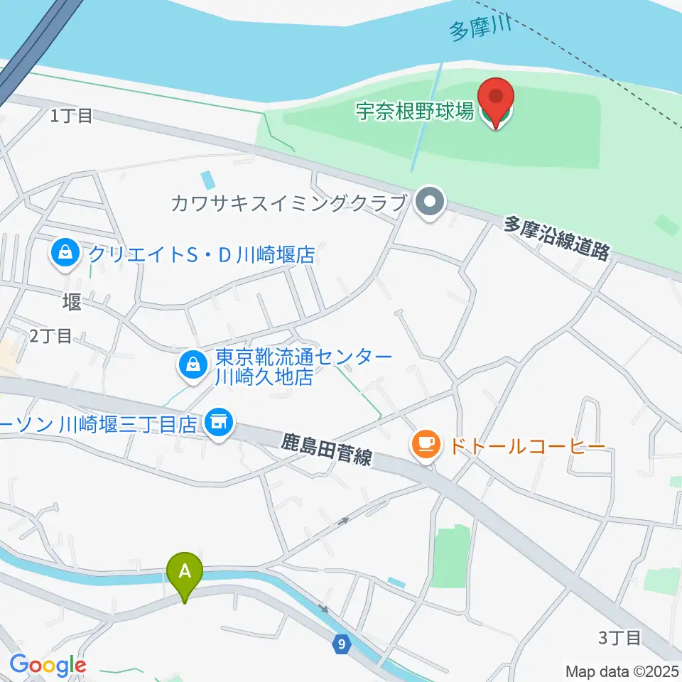 宇奈根野球場周辺のホテル一覧地図