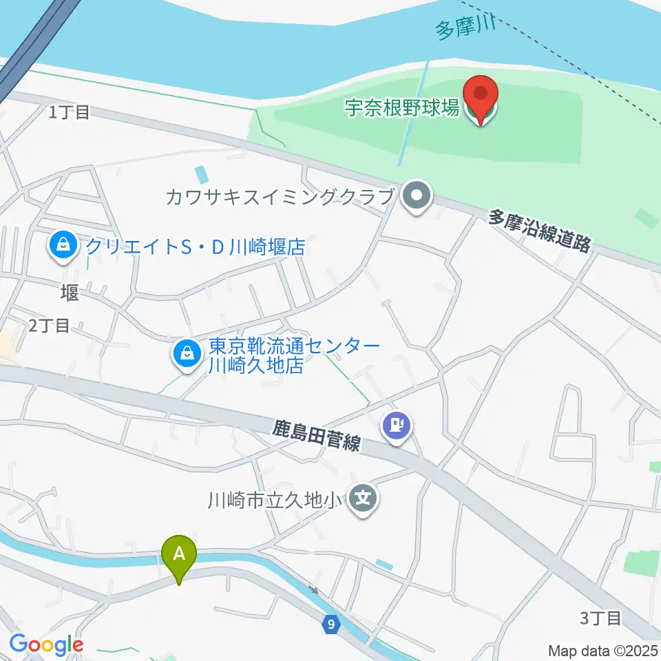 宇奈根野球場周辺のホテル一覧地図