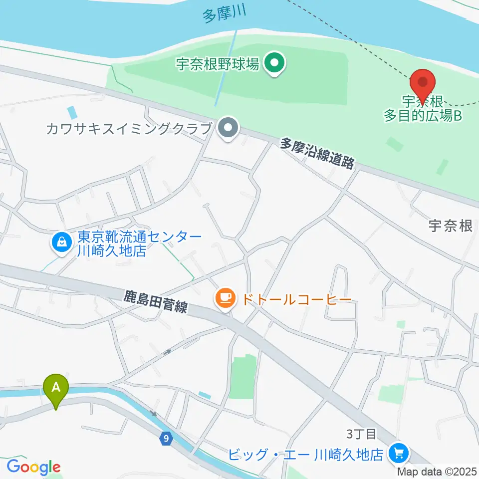 宇奈根多目的広場周辺のホテル一覧地図