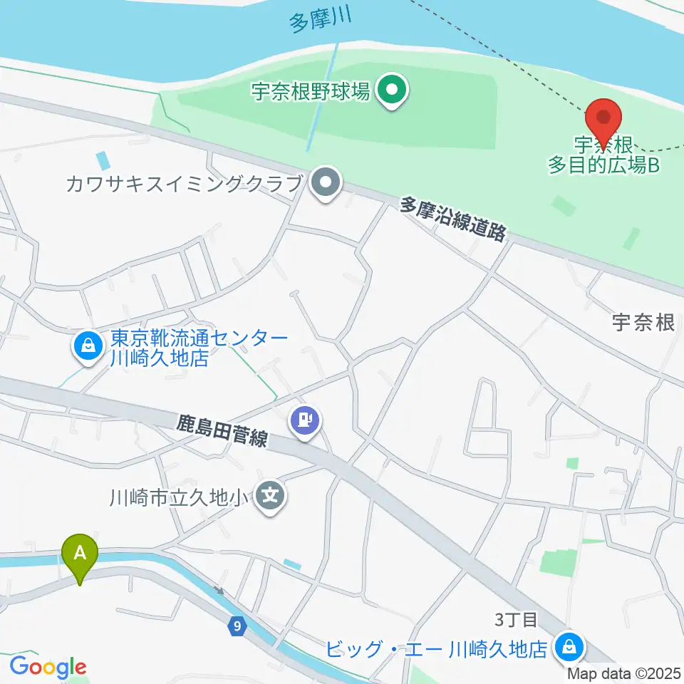 宇奈根多目的広場周辺のホテル一覧地図
