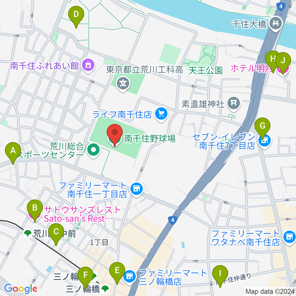 南千住野球場周辺のホテル一覧地図