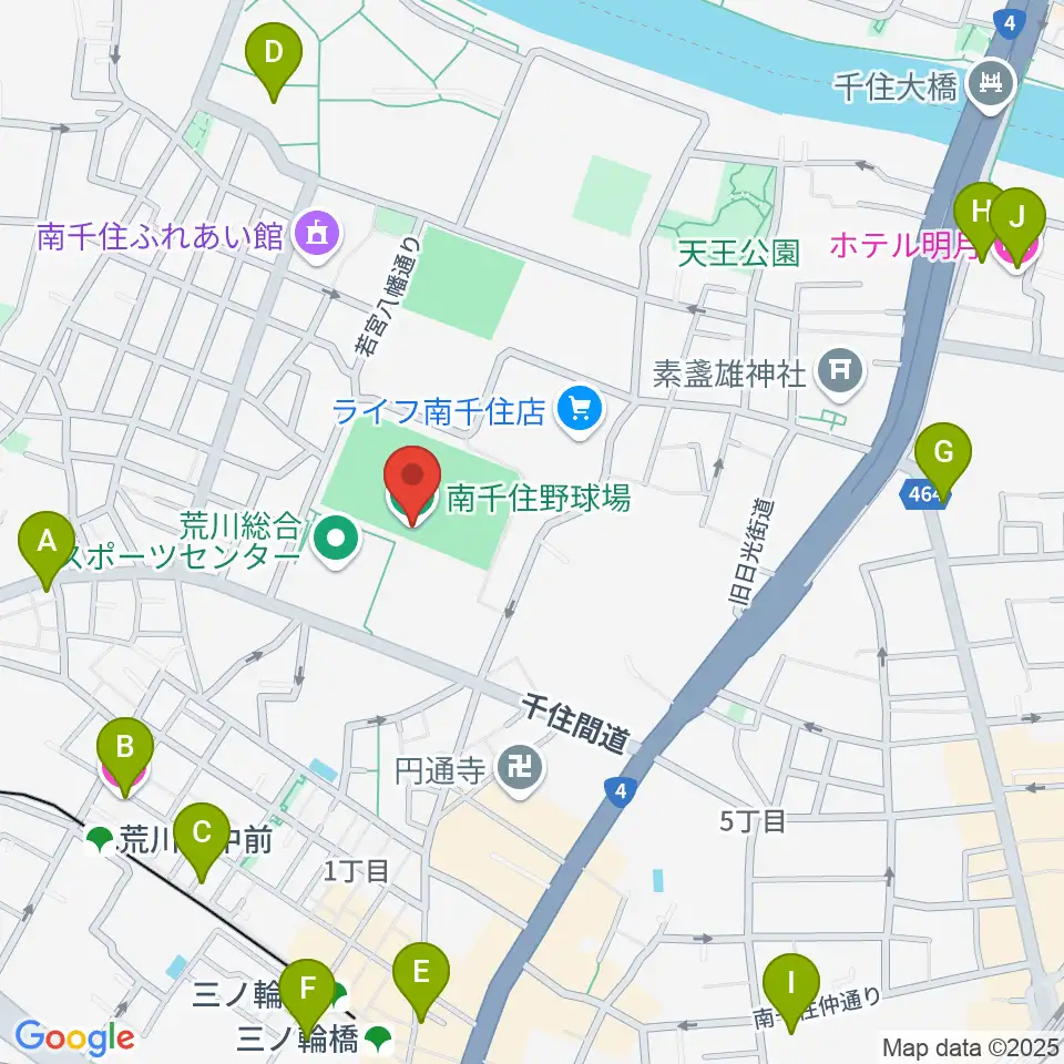 南千住野球場周辺のホテル一覧地図