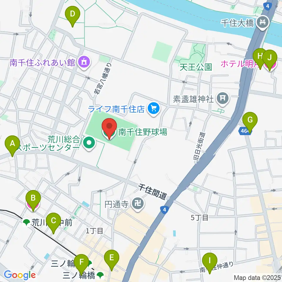 南千住野球場周辺のホテル一覧地図