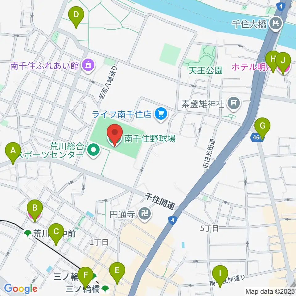 南千住野球場周辺のホテル一覧地図