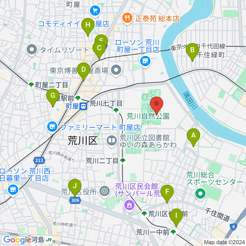 荒川自然公園野球場周辺のホテル一覧地図