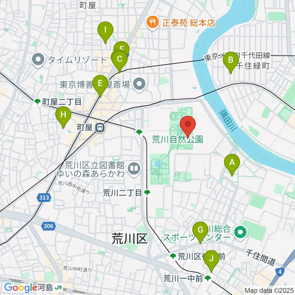 荒川自然公園野球場周辺のホテル一覧地図