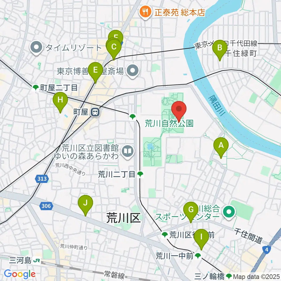 荒川自然公園野球場周辺のホテル一覧地図