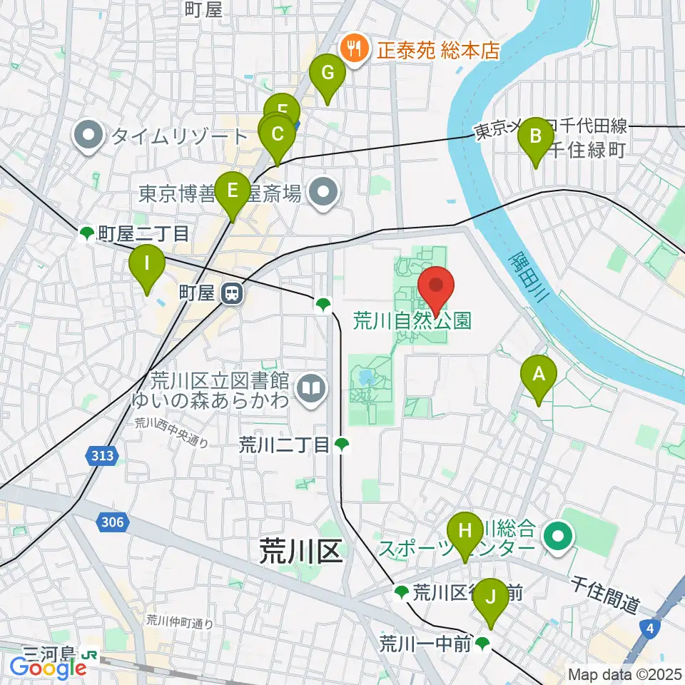荒川自然公園野球場周辺のホテル一覧地図