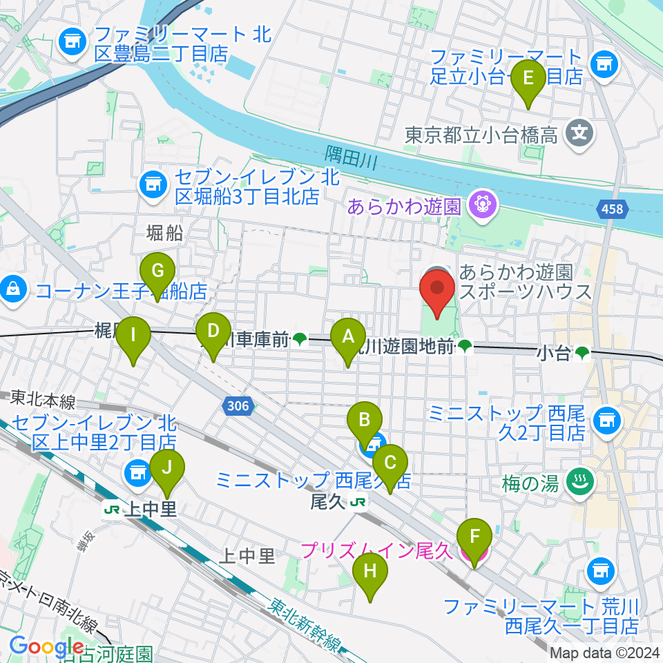 あらかわ遊園運動場周辺のホテル一覧地図