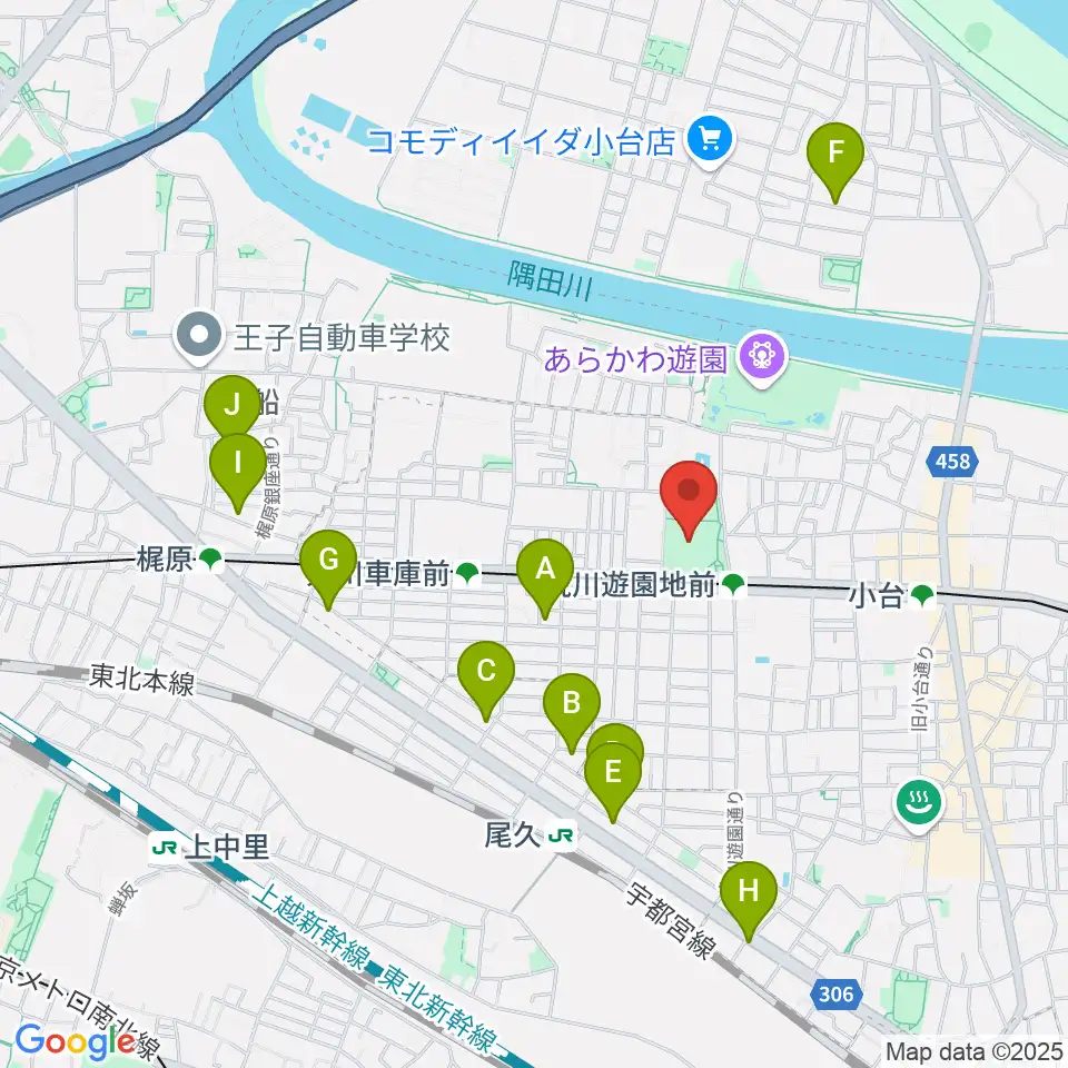 あらかわ遊園運動場周辺のホテル一覧地図