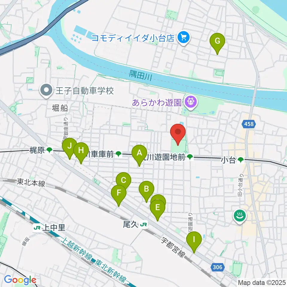 あらかわ遊園運動場周辺のホテル一覧地図
