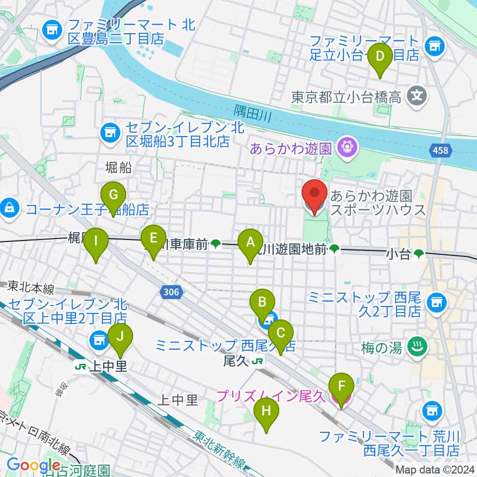 あらかわ遊園スポーツハウス周辺のホテル一覧地図