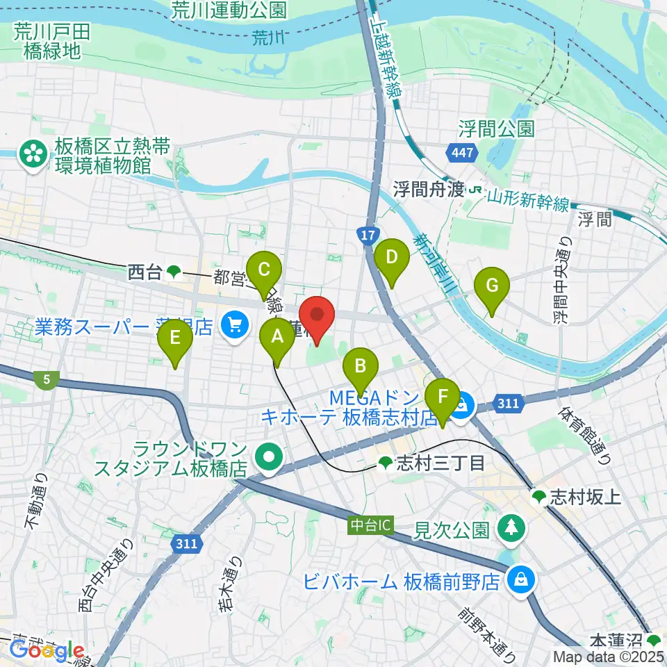 板橋区立城北野球場周辺のホテル一覧地図