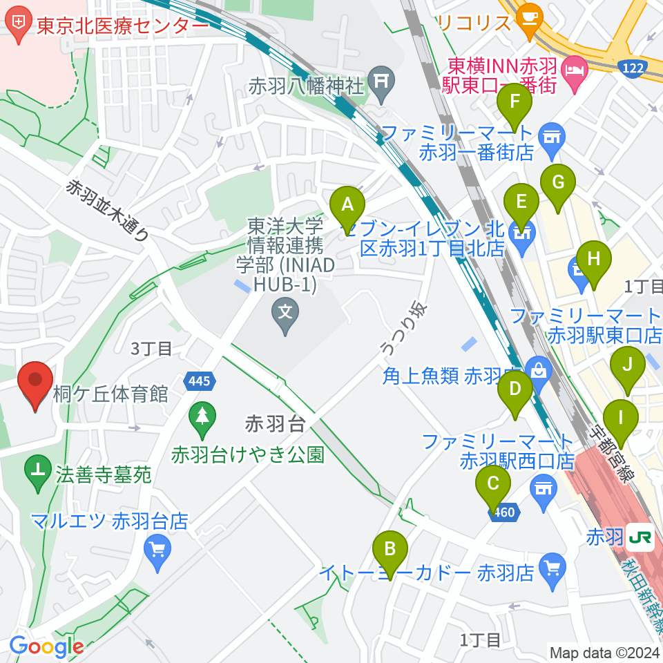 桐ケ丘体育館周辺のホテル一覧地図