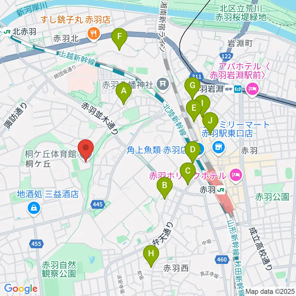 桐ケ丘体育館周辺のホテル一覧地図
