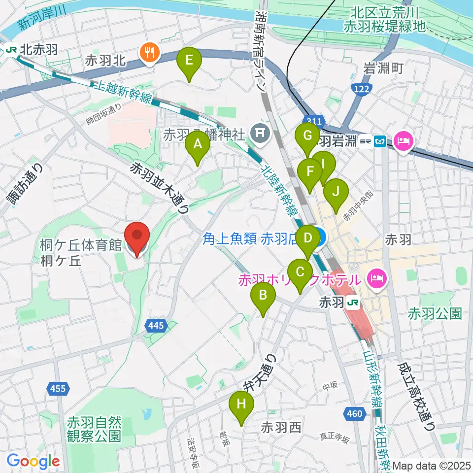 桐ケ丘体育館周辺のホテル一覧地図