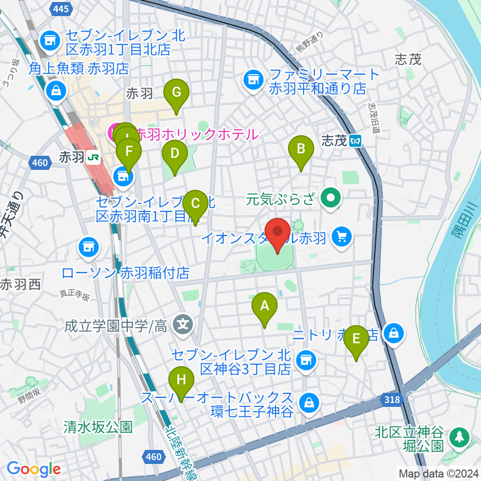 北区立北運動場周辺のホテル一覧地図