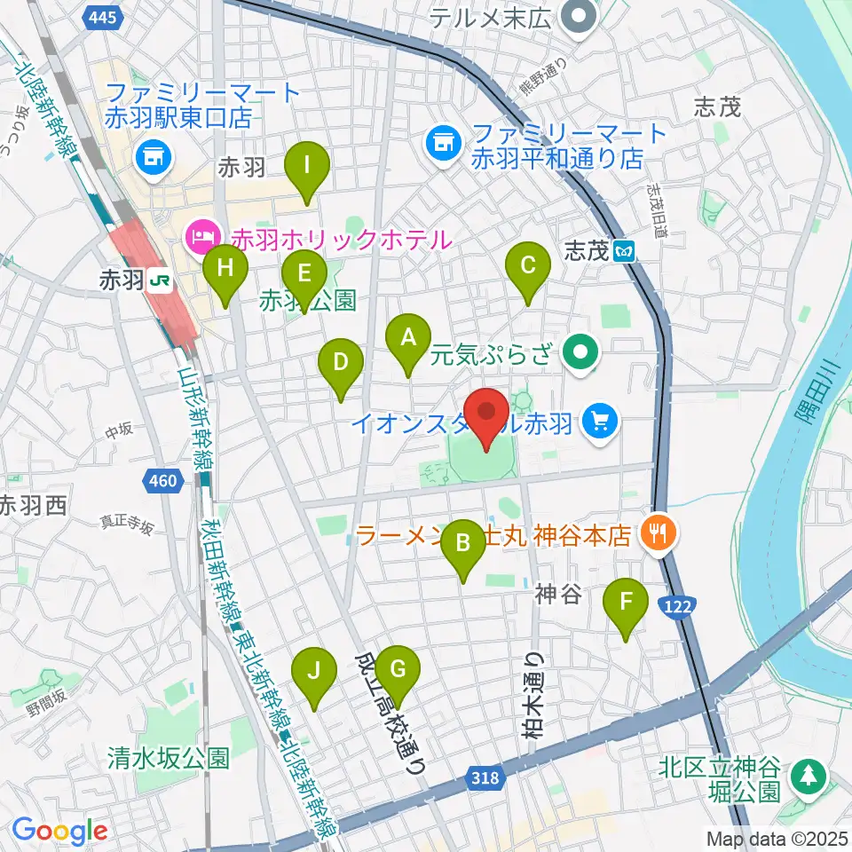 北区立北運動場周辺のホテル一覧地図
