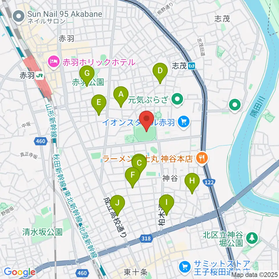 北区立北運動場周辺のホテル一覧地図