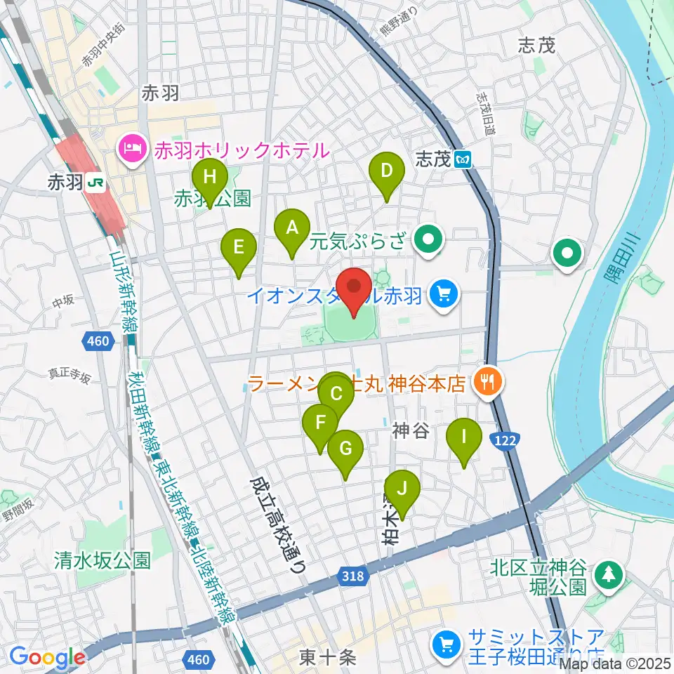 北区立北運動場周辺のホテル一覧地図