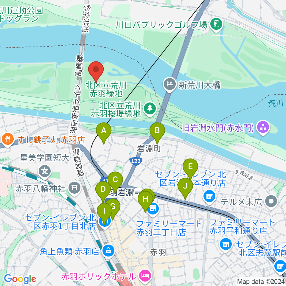 新荒川大橋野球場周辺のホテル一覧地図