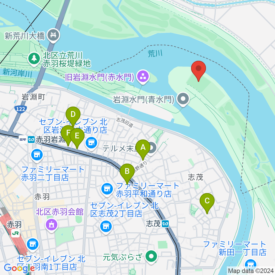 岩淵水門野球場周辺のホテル一覧地図