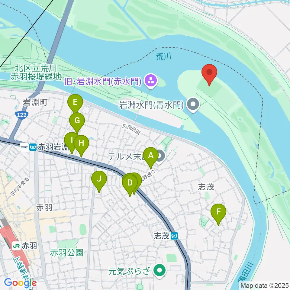 岩淵水門野球場周辺のホテル一覧地図