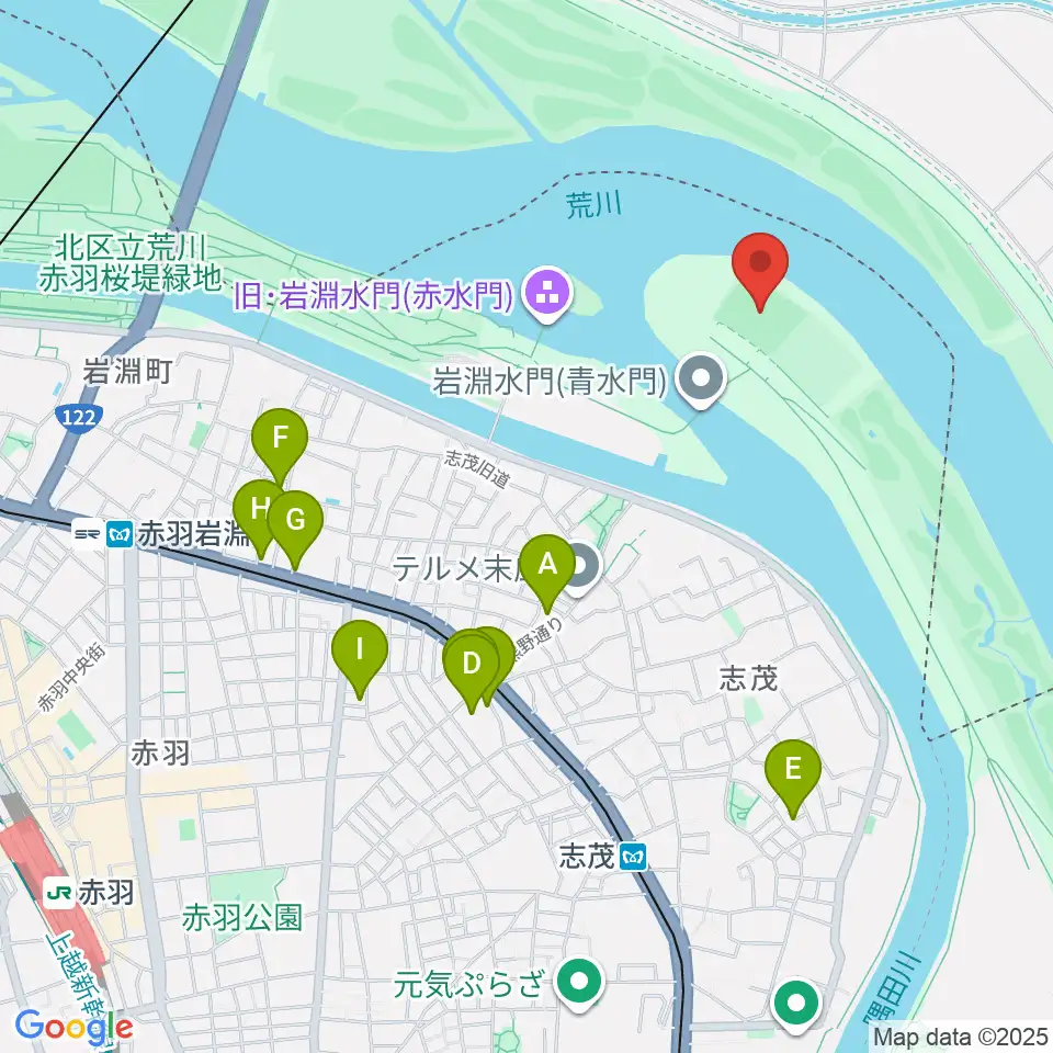 岩淵水門野球場周辺のホテル一覧地図
