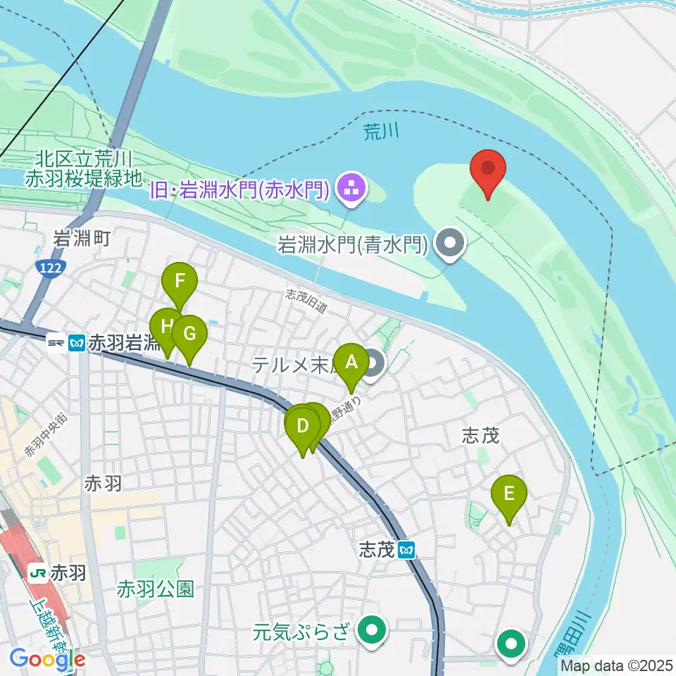 岩淵水門野球場周辺のホテル一覧地図