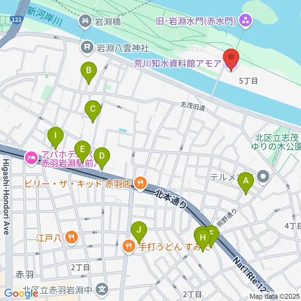 荒川知水資料館amoa周辺のホテル一覧地図