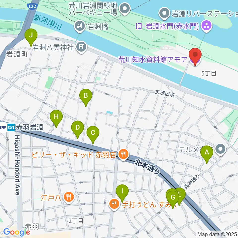 荒川知水資料館amoa周辺のホテル一覧地図