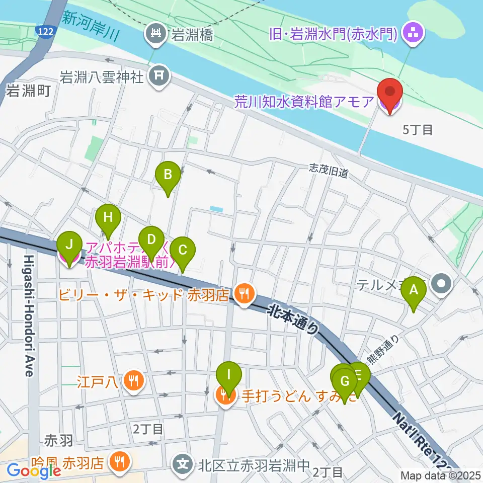 荒川知水資料館amoa周辺のホテル一覧地図