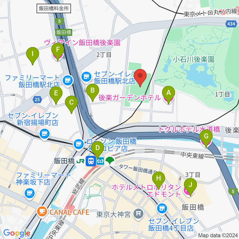 小石川運動場周辺のホテル一覧地図