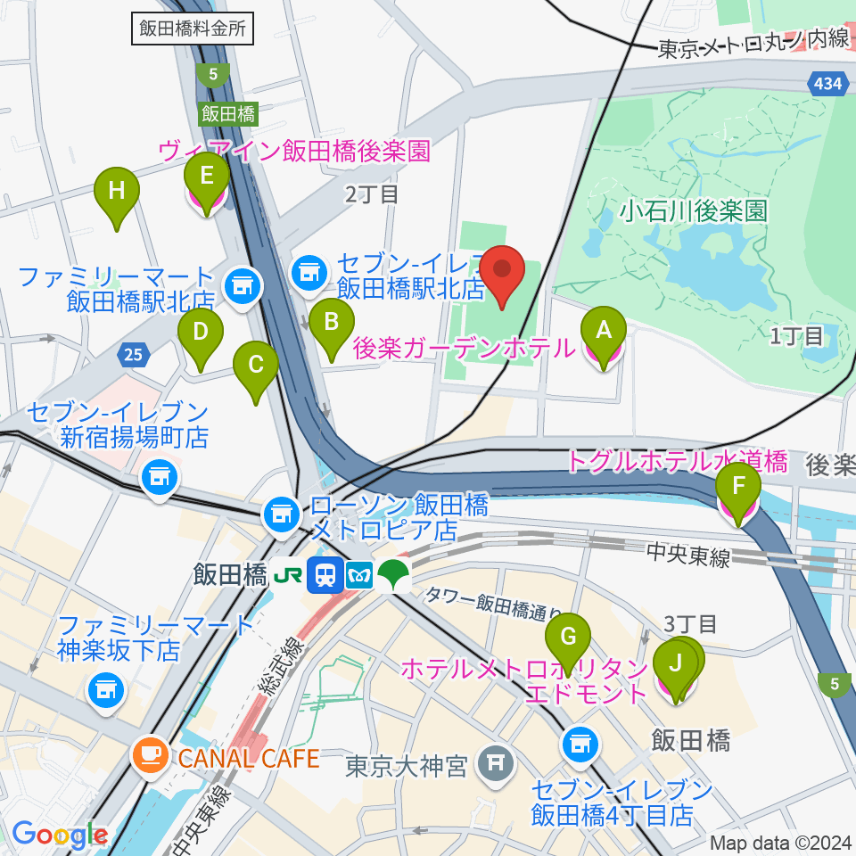 小石川運動場周辺のホテル一覧地図