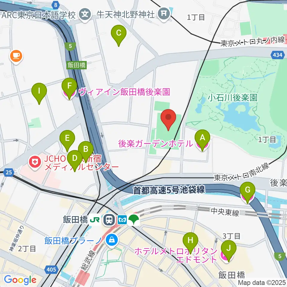 小石川運動場周辺のホテル一覧地図