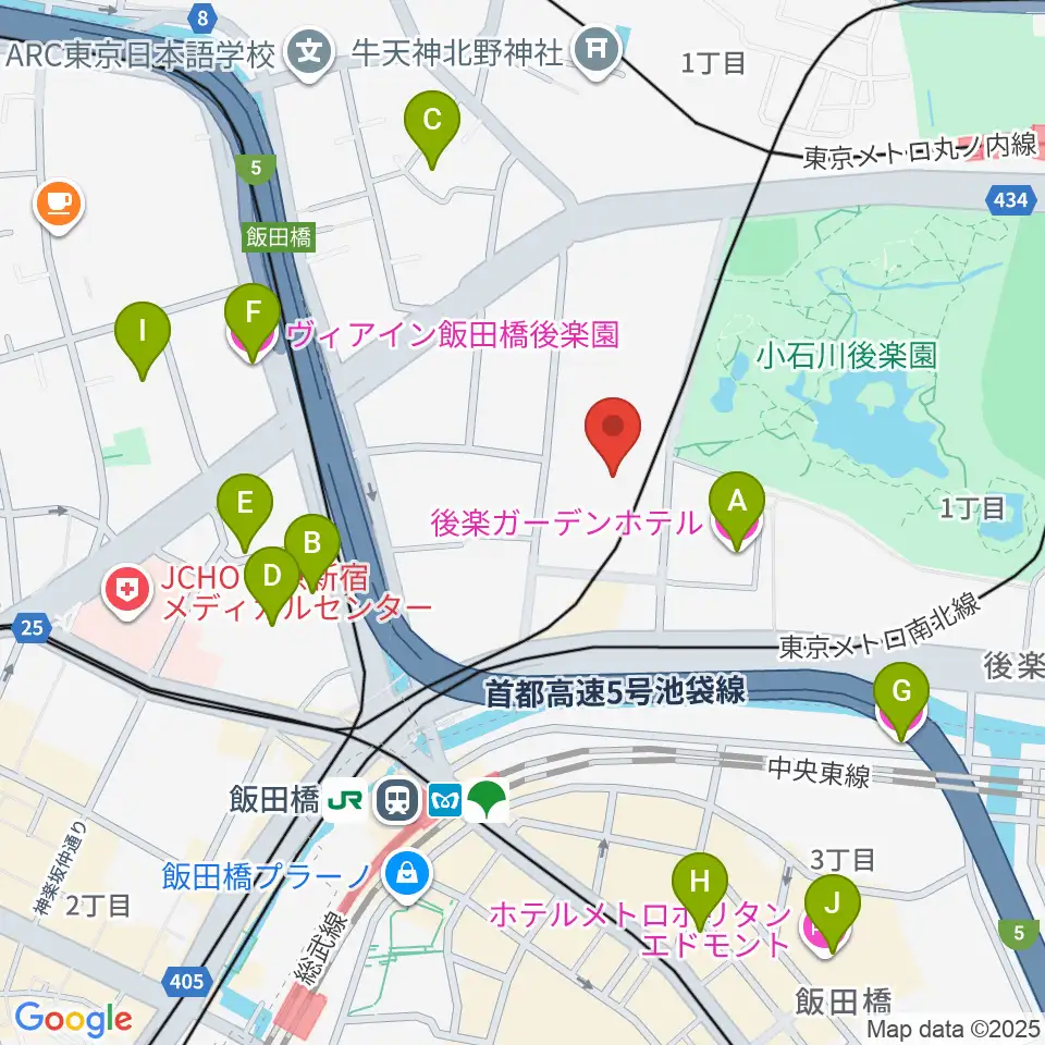 小石川運動場周辺のホテル一覧地図