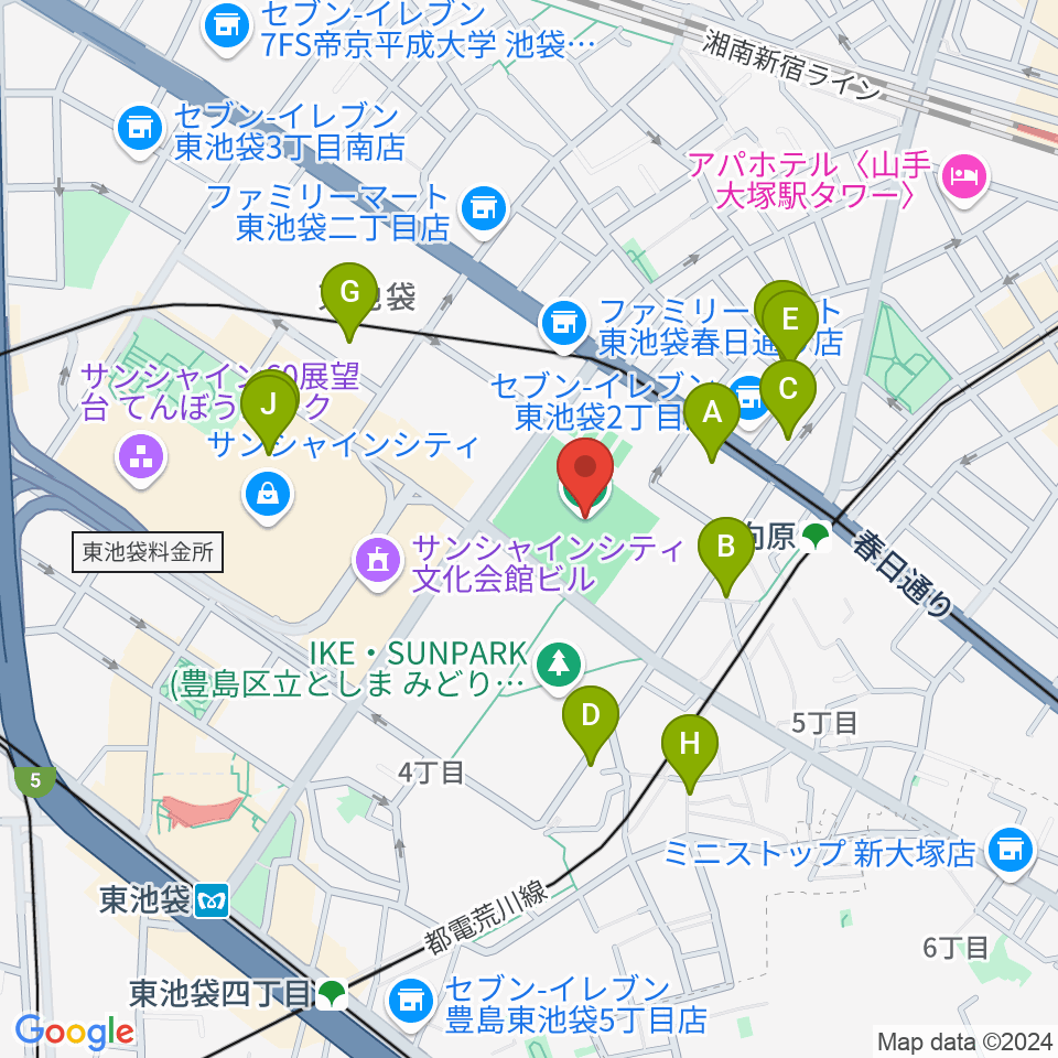 豊島区総合体育場野球場周辺のホテル一覧地図