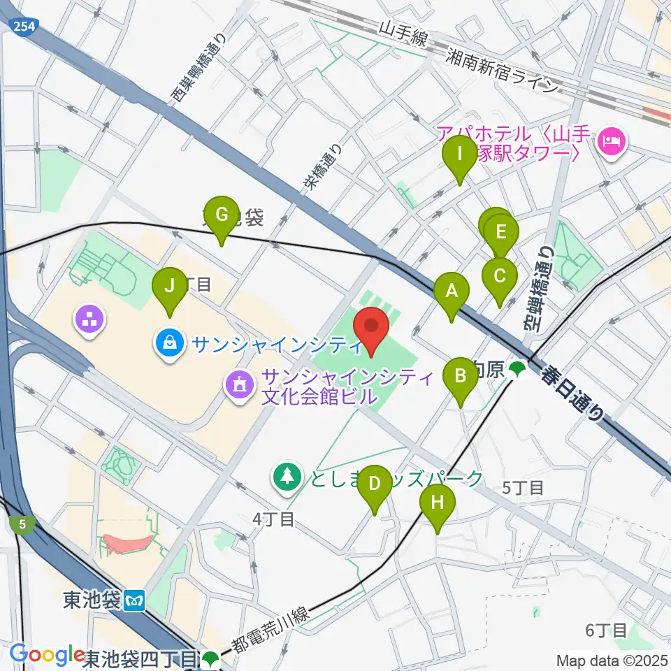 豊島区総合体育場野球場周辺のホテル一覧地図